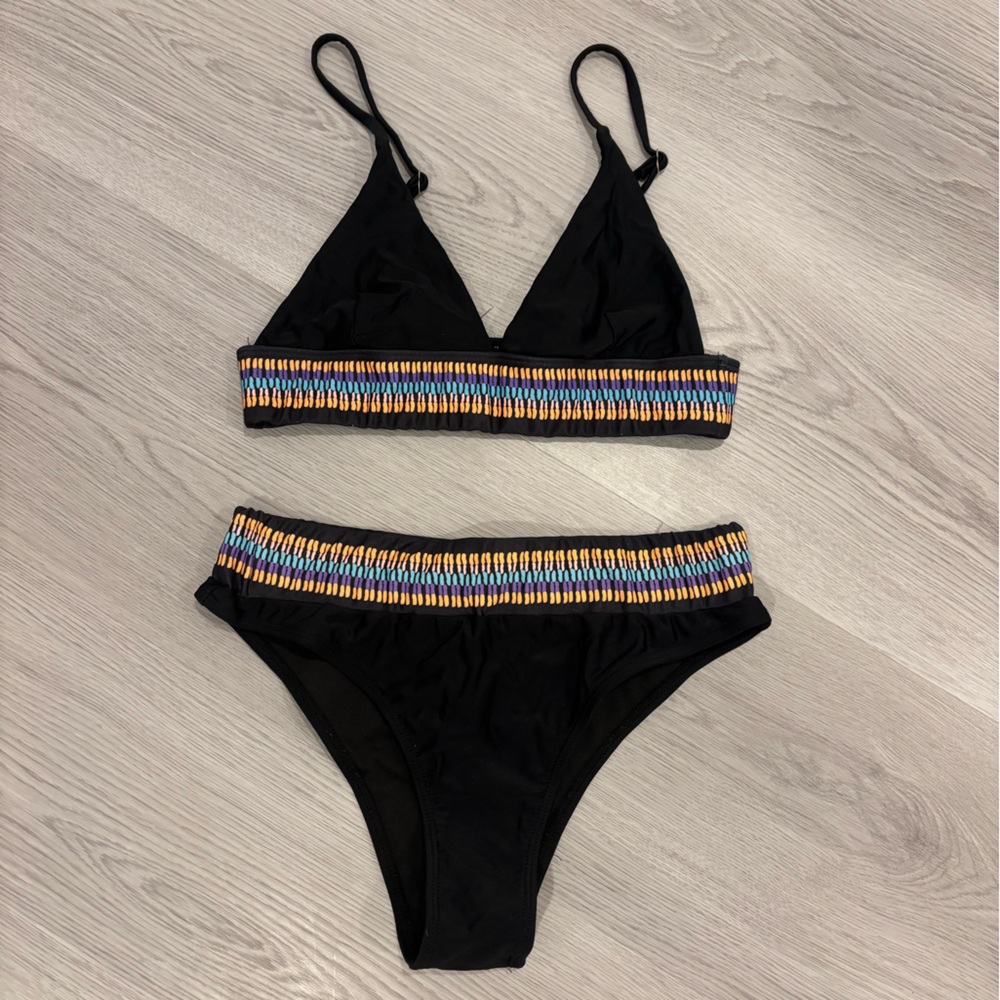 SHEIN Black Two-Piece Bikini with Colorful Trim